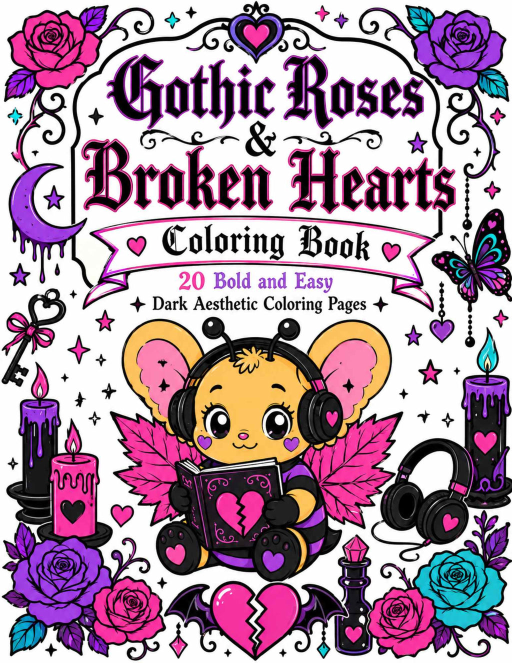 Gothic Roses & Broken Hearts Printable Coloring Book for Adults