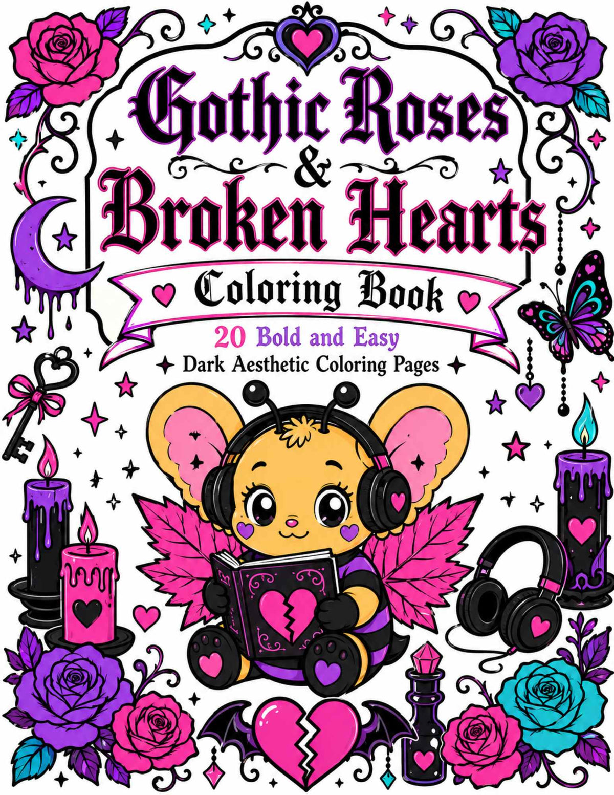 Gothic Roses & Broken Hearts Printable Coloring Book for Adults