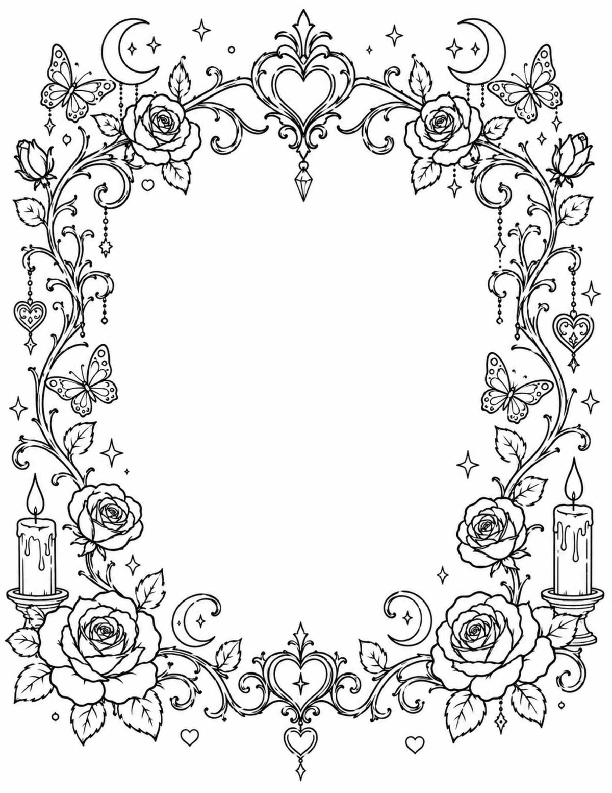 Gothic Roses & Broken Hearts Printable Coloring Book for Adults