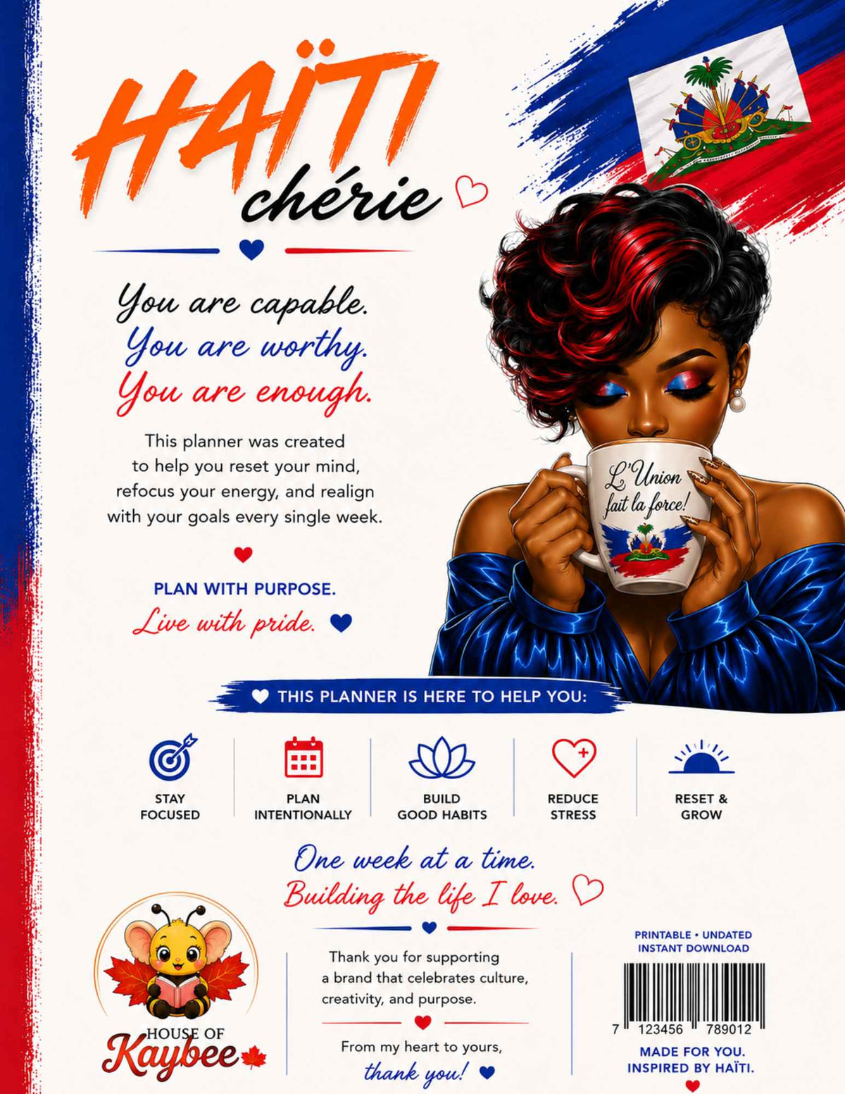 Haiti Chérie Weekly Reset Planner | Undated Printable PDF