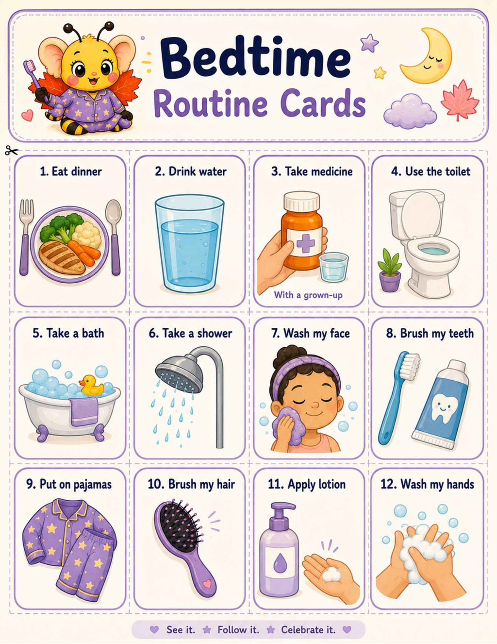Kaybee's Gentle Bedtime Routine Planner | Printable Kids Bedtime Visual Schedule