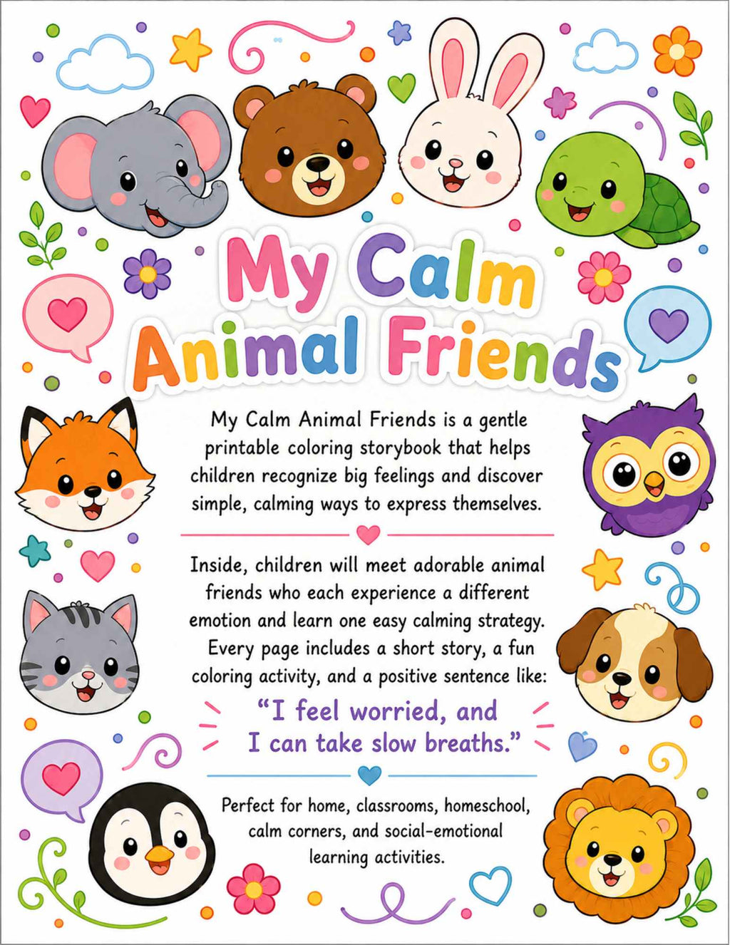 My Calm Animal Friends - Printable Coloring Book