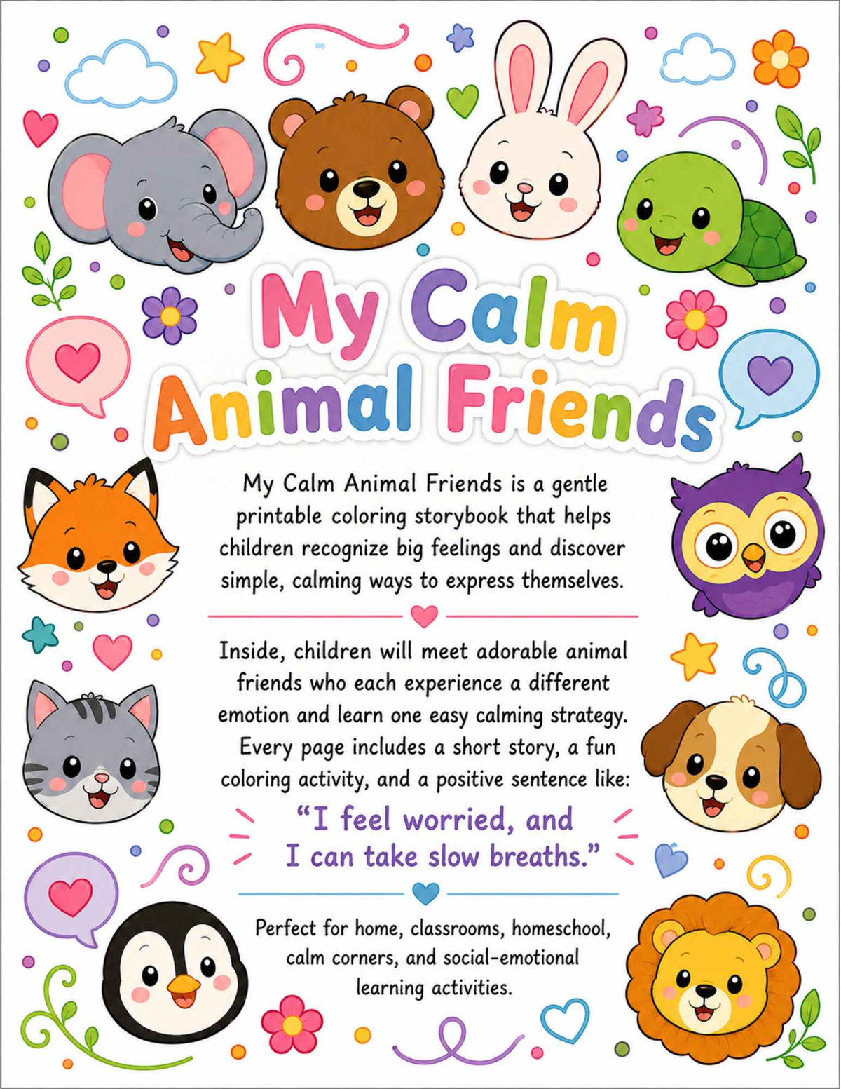 My Calm Animal Friends - Printable Coloring Book