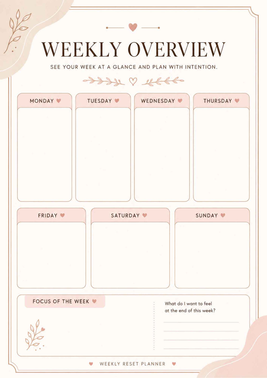 Weekly Reset Planner - Printable